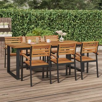 Berkfield Home Garden Table with U-shaped Legs 200x90x75 cm Solid Wood Acacia in Brown | Size: 200 x 90 x 75 cm