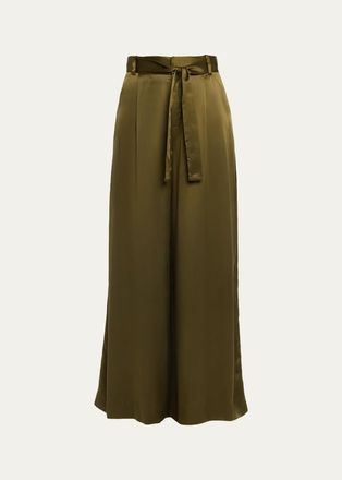 Aisling Camps Liquid Silk Pleated Wide-Leg Trousers With Belt