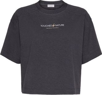 Brunello Cucinelli logo-print cotton T-shirt - women - Cotton - S - Black
