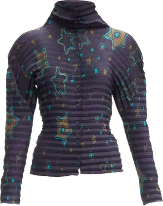 Issey Miyake Pleats Please star collar pleated top