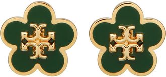Tory Burch Forget Me Not Enamel Stud Earrings in Tory Gold /Dark Kale at Nordstrom