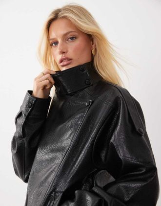 Jacqueline de Yong Giacca bomber in pelle sintetica nera-Nero