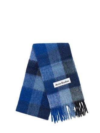 Acne Studios check-pattern fringed scarf - unisex - Wool/Mohair/Alpaca Wool/Nylon - One Size - Blue