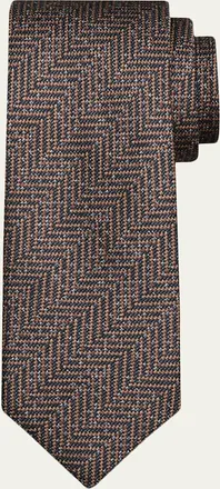 Brioni Mens Herringbone Jacquard Silk Tie