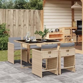 vidaXL Set Comedor De Jard&iacute;n 5 Pzas Con Cojines Rat&aacute;n Sint&eacute;tico Beige Vidaxl