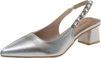 Generic Womens Closed Pointed Toe Block Heel Pumps Sandals Ankle Strap Rhinestones Decor Slip On Work Party Dress Shoes (Silver,5.5)