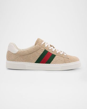 Gucci Men & apos;s Ace Suede Monogram Low-Top Sneakers