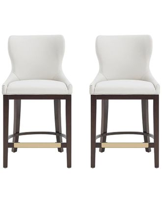 Manhattan Comfort Set Of 2 Blair Leatherette Counter Stools With Beech Wood Legs