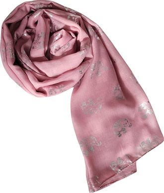 World of Shawls Metallic Rose Gold Beautiful Thai Elephant Print Women Scarf Shawl Scarves Wrap Beach Cover Gift (Silver Foil Elephant Dusky Pink)