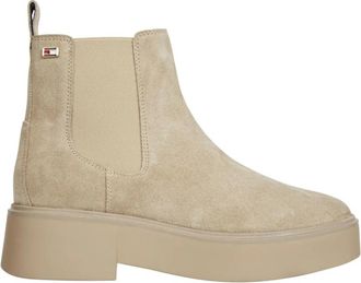 Tommy Hilfiger Chelsea Flag Enkellaarsjes - Dames - Chelseaboots - Beige - 39 EU - Su&egrave;de - Schoenen