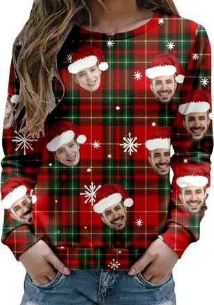 Generic Personalised Xmas Jumper for Men Women, Funny Custom Christmas Jumper with Face Photo Design Own Christmas Jumpers Personalised Sweatshirt Customized 