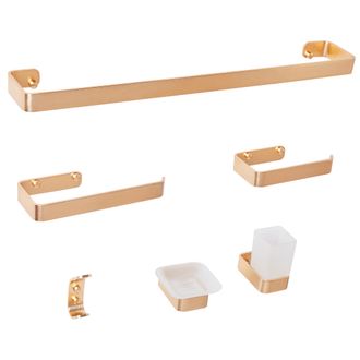 Beliani Beliani - Conjunto De 6 Accesorios De Ba&ntilde;o De Aluminio Y Vidrio Con Acabado Brillante Estilo Moderno Dorado Zorritos