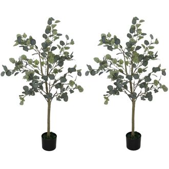 HOMCOM 2 Pack Artificial Plants - Faux Silk Eucalyptus Trees - 120cm | TJ Hughes