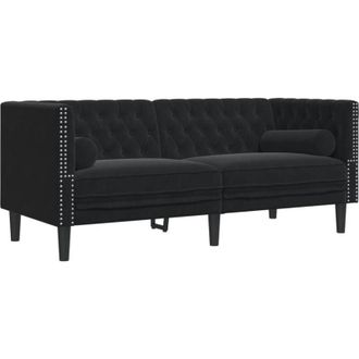 vidaXL Sof&aacute; Chesterfield 2 Plazas Con Cojines Terciopelo Negro Vidaxl