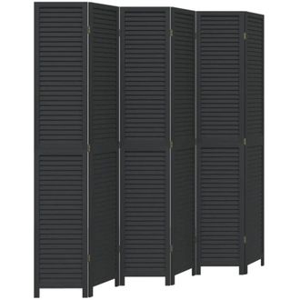 vidaXL Biombo Separador De 6 Paneles Madera Maciza Paulownia Negro Vidaxl