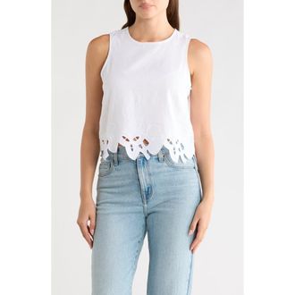 T Tahari Embroidered Hem Crop Linen Blend Tank in Bright White at Nordstrom Rack, Size X-Large