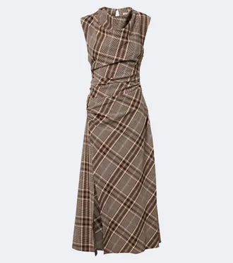 SIMKHAI Vestido midi Burke a cuadros drapeado
