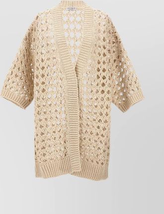 Brunello Cucinelli openwork knit cardigan with mid-length sleeves