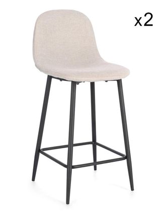 Konte Design Lote de 2 taburetes de tela beige y patas de acero negro
