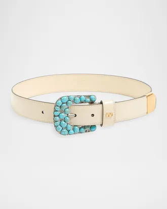 Valentino Garavani VLogo Signature Brushed Calfskin Belt, 30mm
