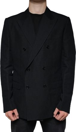 Dolce & Gabbana Mens Black Linen Double Breasted Dress Blazer Cotton