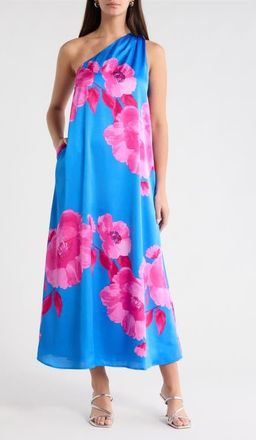 Sugarlips Glena Floral One-Shoulder Maxi Dress in Blue-Pink-Combo at Nordstrom, Size X-Small