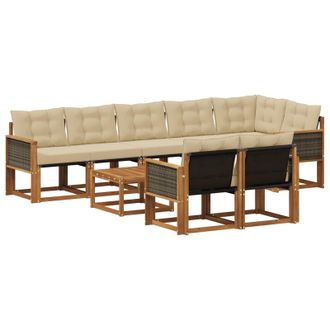 vidaXL Conjunto De Sof&aacute;s De Exterior Con Coj&iacute;n 9 Pcs Natural Y Beige Vidaxl