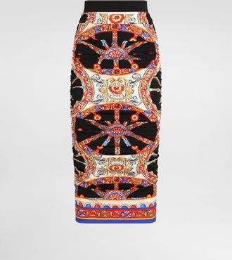 Dolce & Gabbana Carretto-print Charmeuse Midi Skirt - Woman Skirts Multi-colored 42