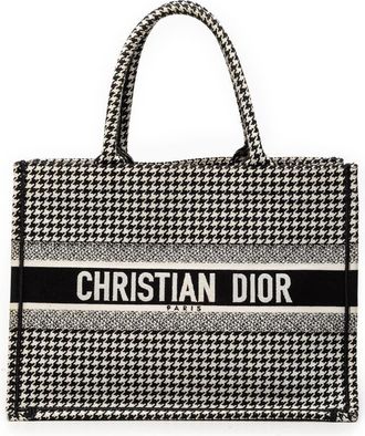 Dior Pre-owned Dior Medium Canvas Houndstooth Embroidered Book Tote Unisex 50-MA-1109