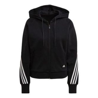 adidas (WMNS) adidas Sportswear Wrapped 3-Stripes Full-Zip Hoodie Asia Sizing Black White GL0339
