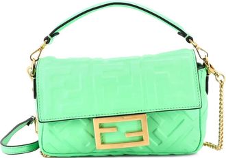 Fendi Baguette NM Bag Zucca Embossed Leather Mini crossbody bag - Groen