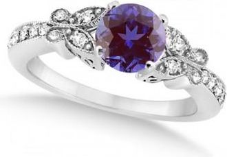 Allurez Butterfly Alexandrite & Diamond Engagement Ring 14K White Gold.88ct