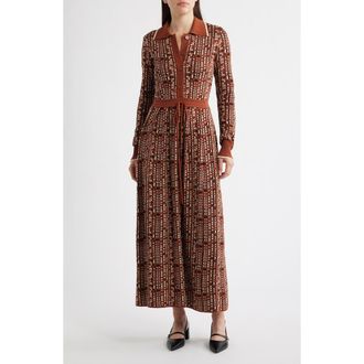 Julia Jordan Tipped Long Sleeve Drawstring Waist Sweater Dress in Brown Multi at Nordstrom, Size X-Large