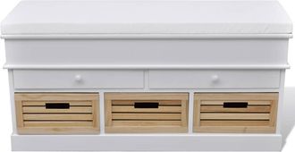 vidaXL Banqueta Blanca Con Cojin Y Cajones / Cestas Vidaxl