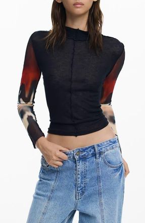 Desigual Long Sleeve Crop Top in Black at Nordstrom, Size X-Small