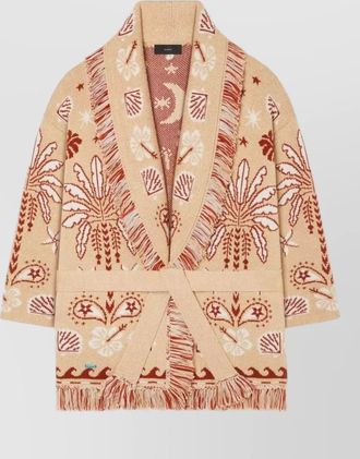 Alanui belted shawl collar patterned knit cardigan