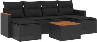 vidaXL Vidaxl - Set De Comedor De Jard&iacute;n 7 Pzas Y Cojines Rat&aacute;n Sint&eacute;tico Negro