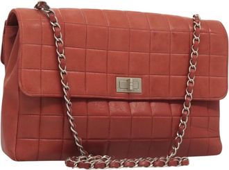 Chanel Chocolate Bar Reissue Flap Bag Lambskin Red Leather Bag (Pre-Owned)
