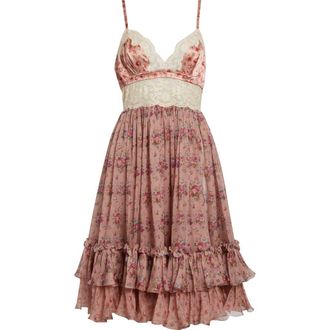 Dolce & Gabbana Floral Bouquet Print Satin, Chiffon & Lace Dress in Mazzolini Fiori Fros at Nordstrom, Size 10 Us