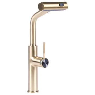 Beliani Grifo De Cocina Giratorio Y Extra&iacute;ble Con Aireador Y Resorte 2 Modos De Rociado Grifo Mezclador De Acero Inoxidable Dorado Peguche