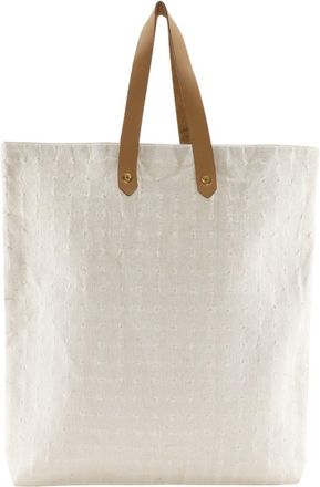 Herm&egrave;s White Cotton Handbag Tote Bag (Pre-Owned)