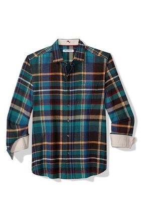 Tommy Bahama Palonia Plaid Flannel Button-Up Shirt in Ebony at Nordstrom, Size Large