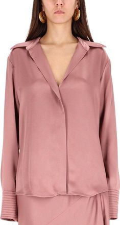 Dries Van Noten Celinta Silky Deep V-Neck Relaxed Shirt