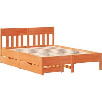 vidaXL Cama Sin Colch&oacute;n Madera Maciza Pino Marr&oacute;n Cera 150x200 Cm Vidaxl
