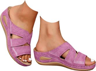 Generic Wedg Sandals for Women Summer Open Toe Dressy Slipper with Arch Support Solid Color Flat Wide Fit Sandals Breathable Casual Slip on Comfortable Beach 