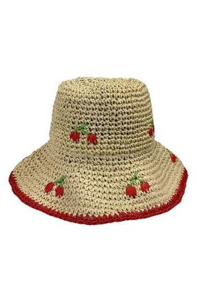 MARCUS ADLER Cherry Embroidered Straw Bucket Hat at Nordstrom Rack