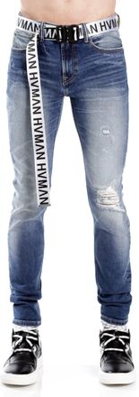 HVMAN Strat Super Skinny Fit Jean W/White Belt In Baltic