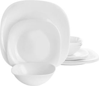 Gibson Piazza 12 Piece Tempe Opal Glass Dinnerware Set in White at Nordstrom