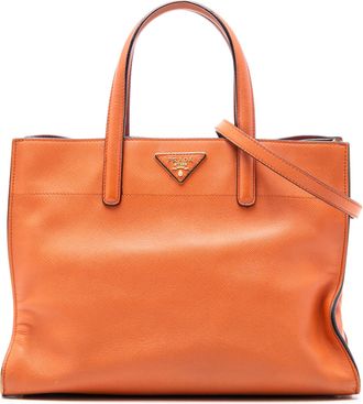 Prada Pre-owned Womens Saffiano Soft Triple Pocket Tote - Tan Leather - One Size