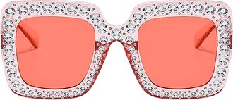 Generic scyca Rhinestone Sunglasses for Women | Decorative Square Glasses,Fashion Sunglasses for Women, Oversized Square Frame Bling Sun Glasses, Summer Activ